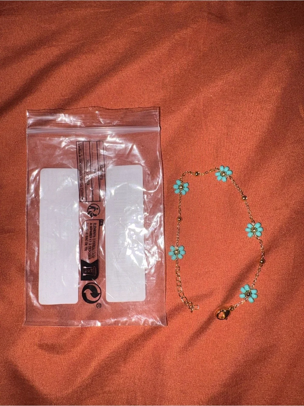 Gold Chain Bracelet with Turquoise Flower Charms